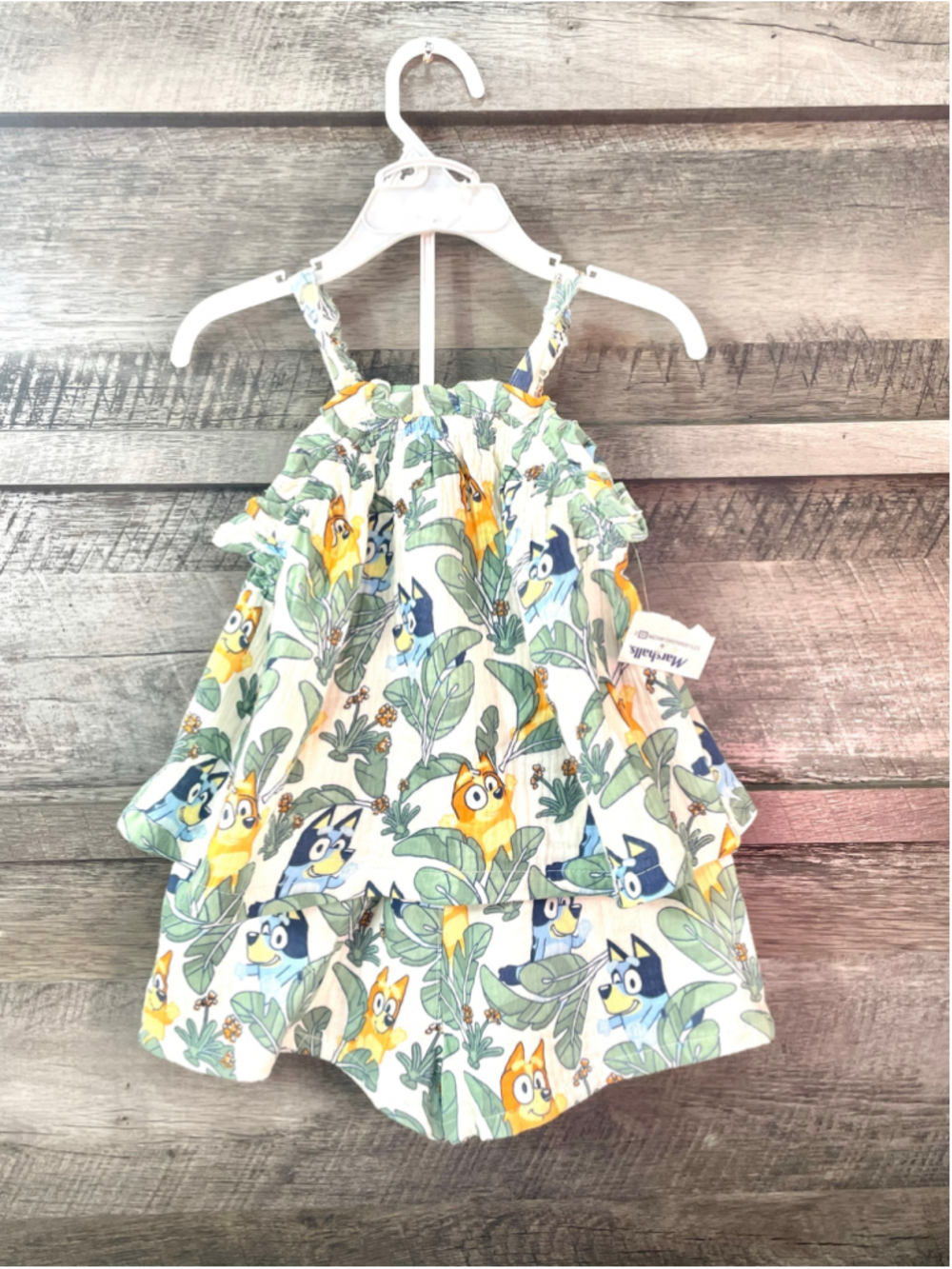 Bluey & Bingo Toddler Girls 2 Piece Tropical Palm Leaf Peplum Tank & Shorts 4T